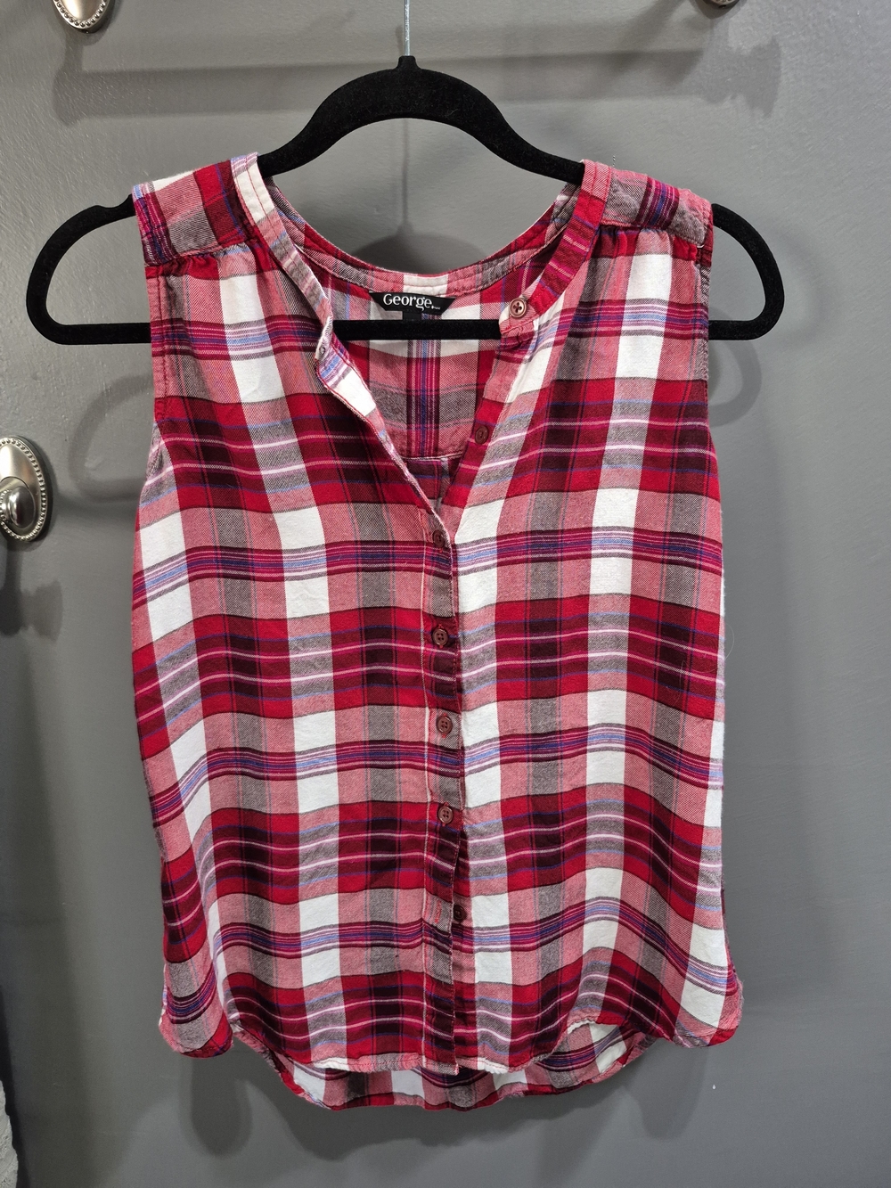 2 For $20 George Red and White Plaid Sleeveless Button-Front Camisole Size Small - Picture 3 of 9